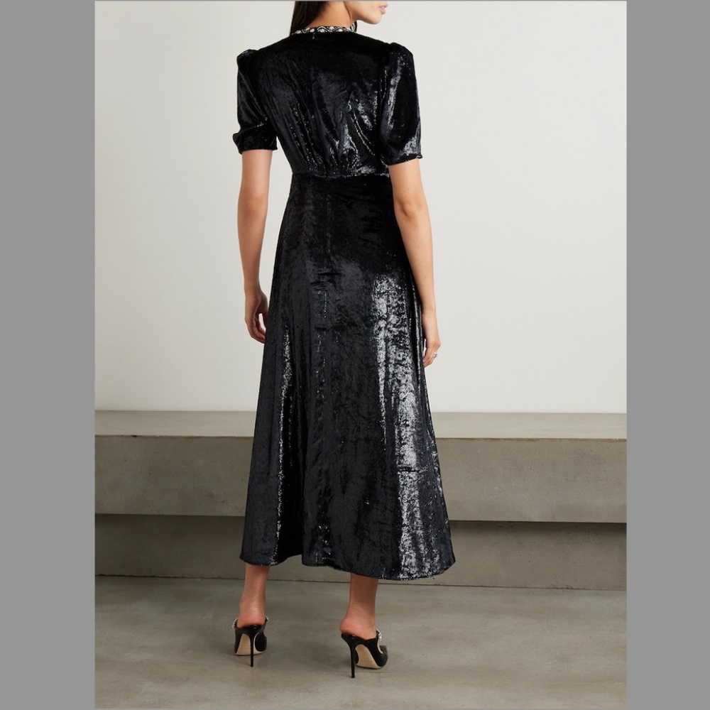 Saloni - Tabitha Metallic Velvet Midi Dress - Picture 3 of 4